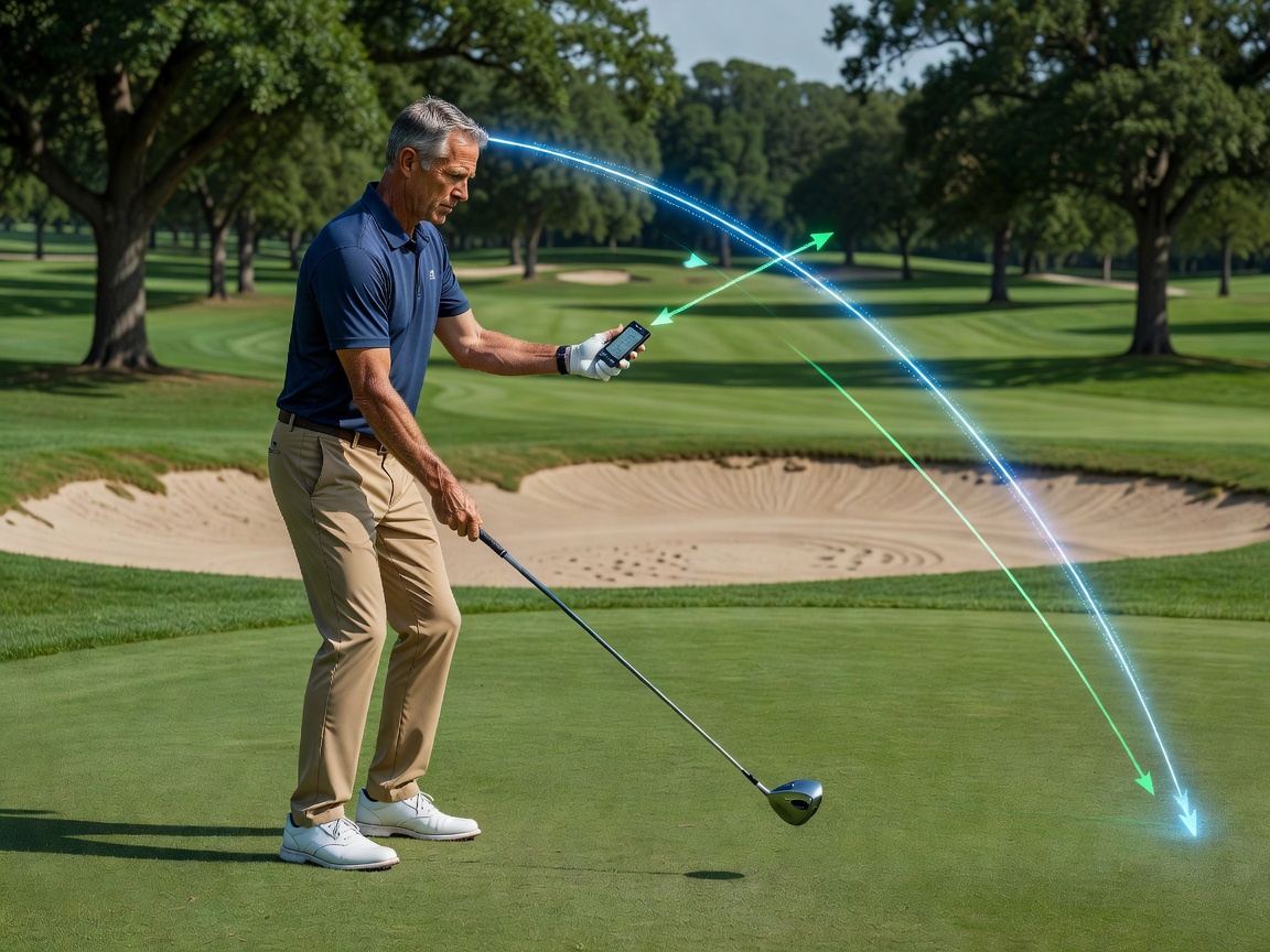 Advanced golfer analyzing swing path
