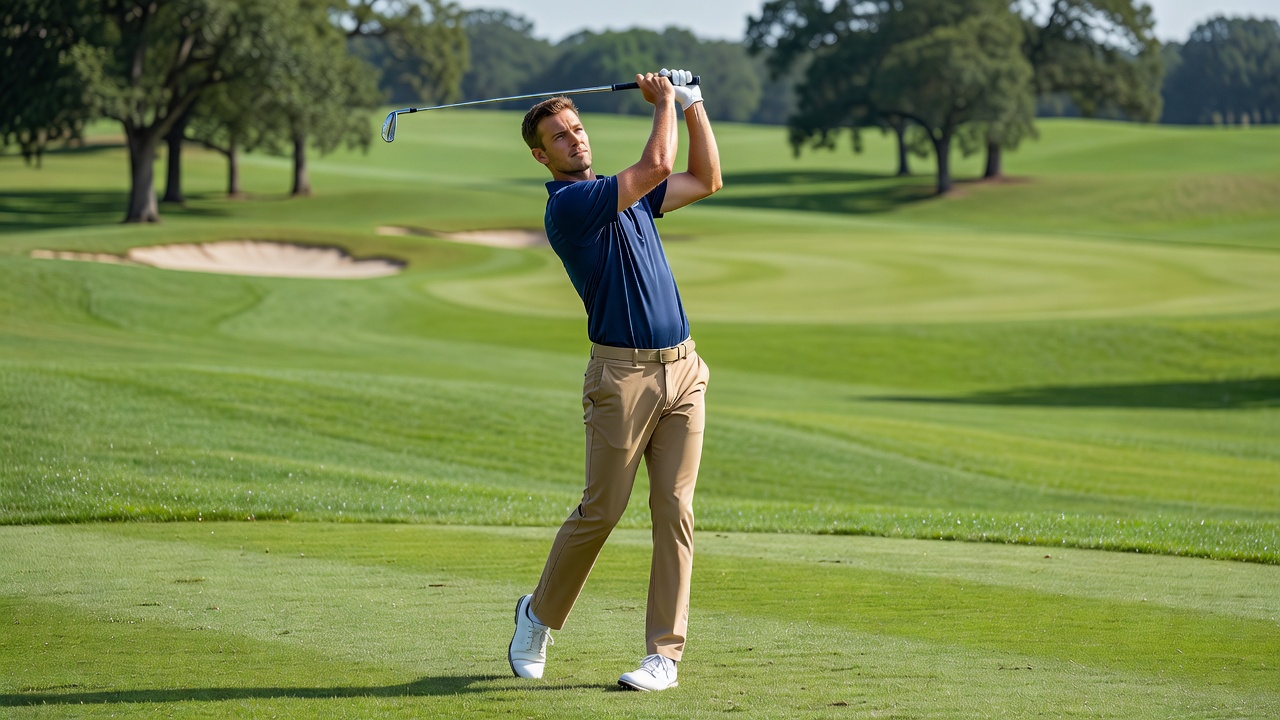 Golfer at the top of their backswing showing correct plane