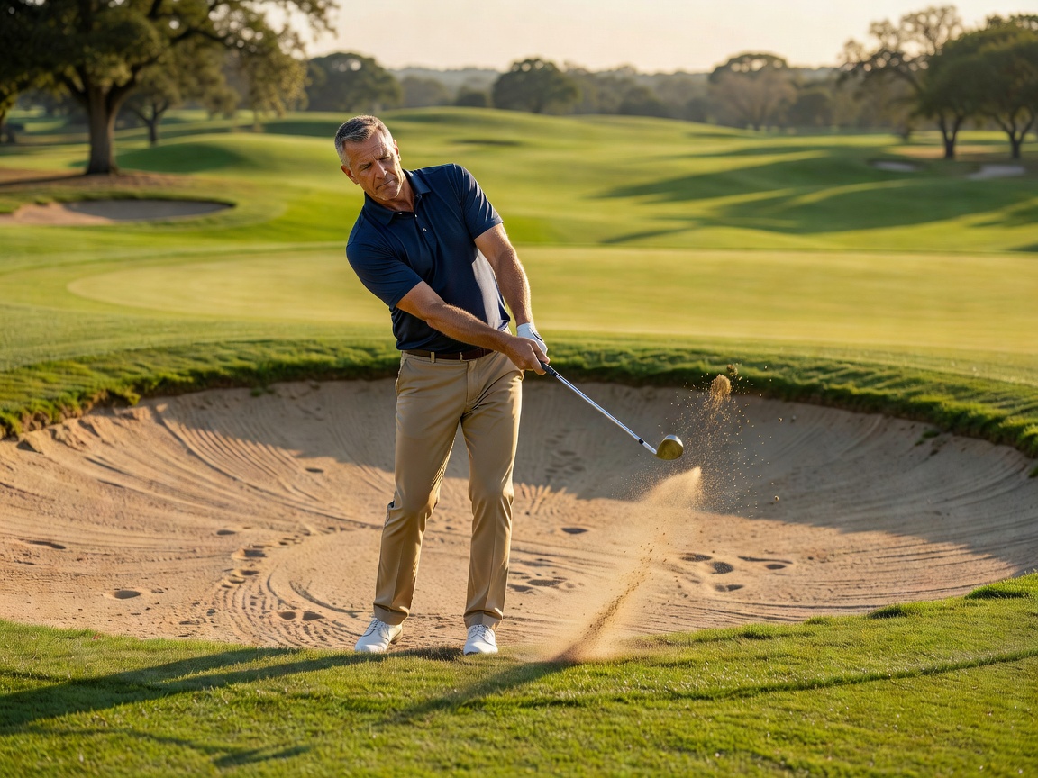 Golfer hitting a chip shot near a bunker