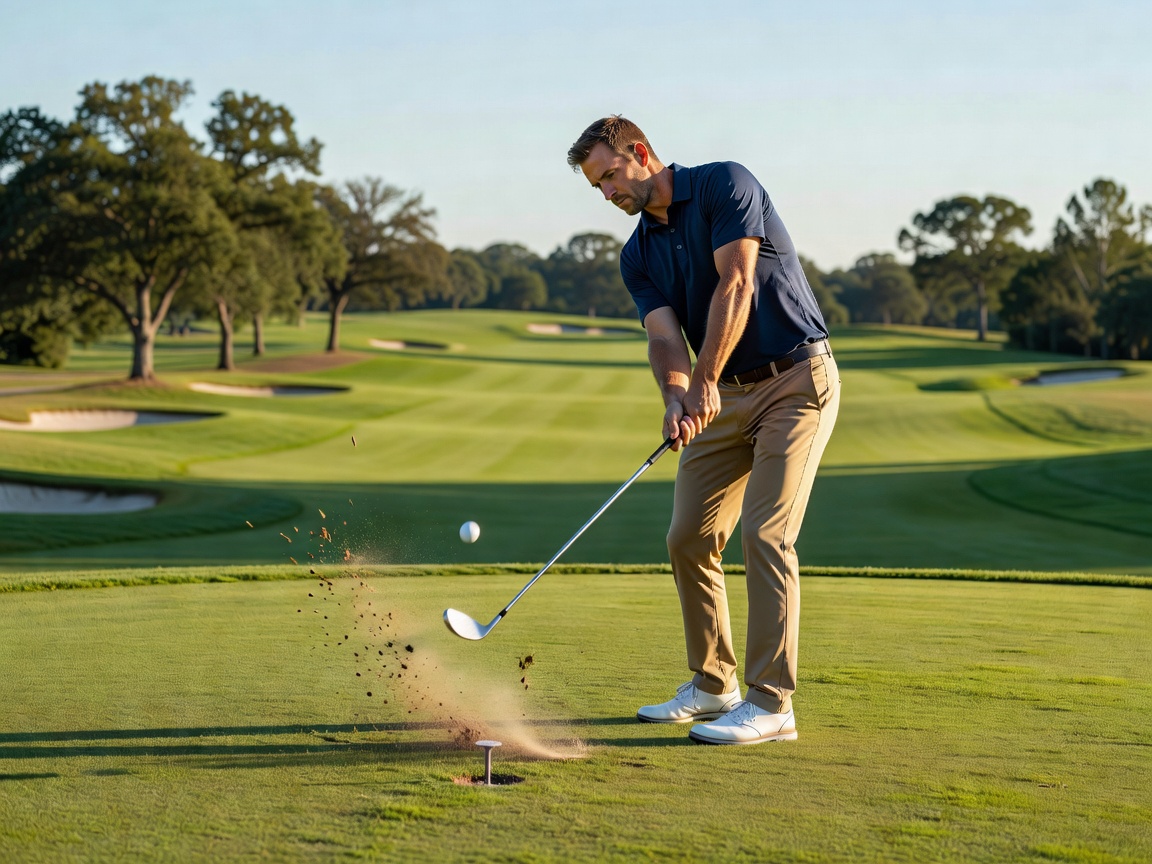 Golfer hitting a powerful drive off the tee