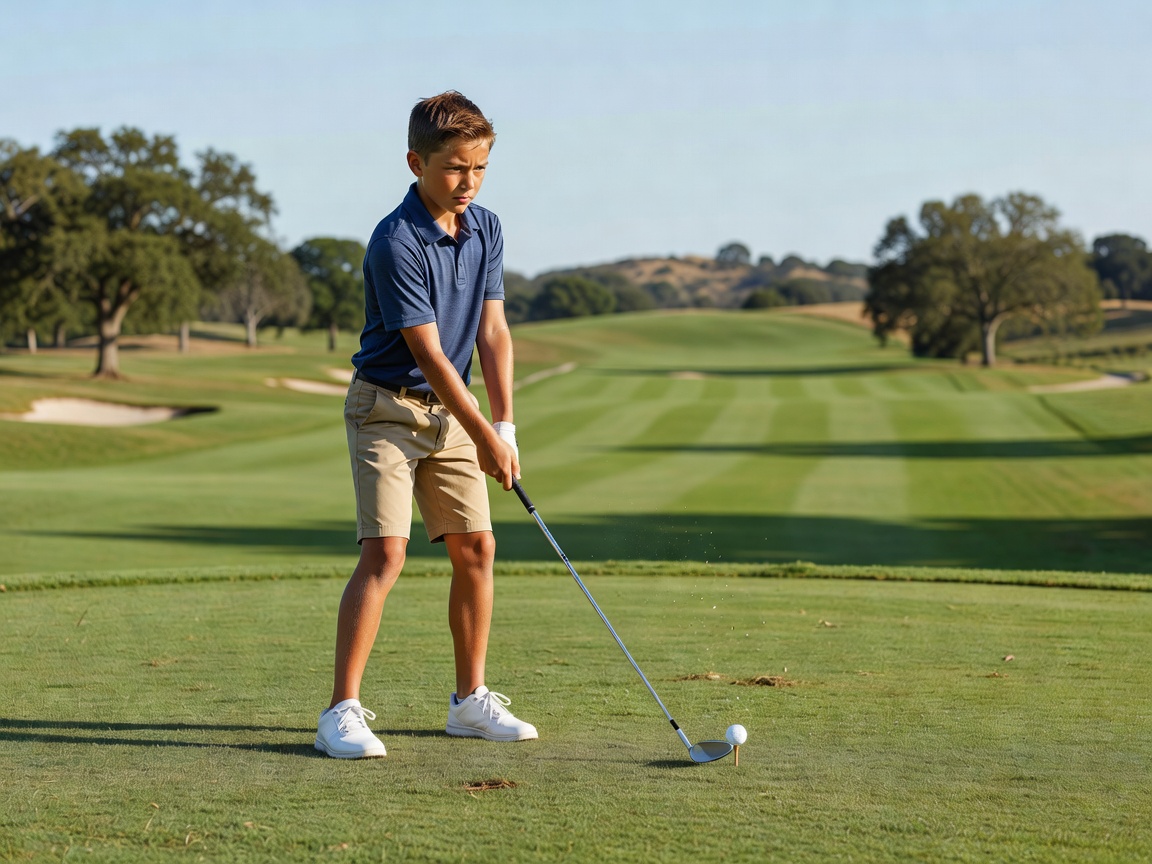 Junior golfer concentrating before a swing