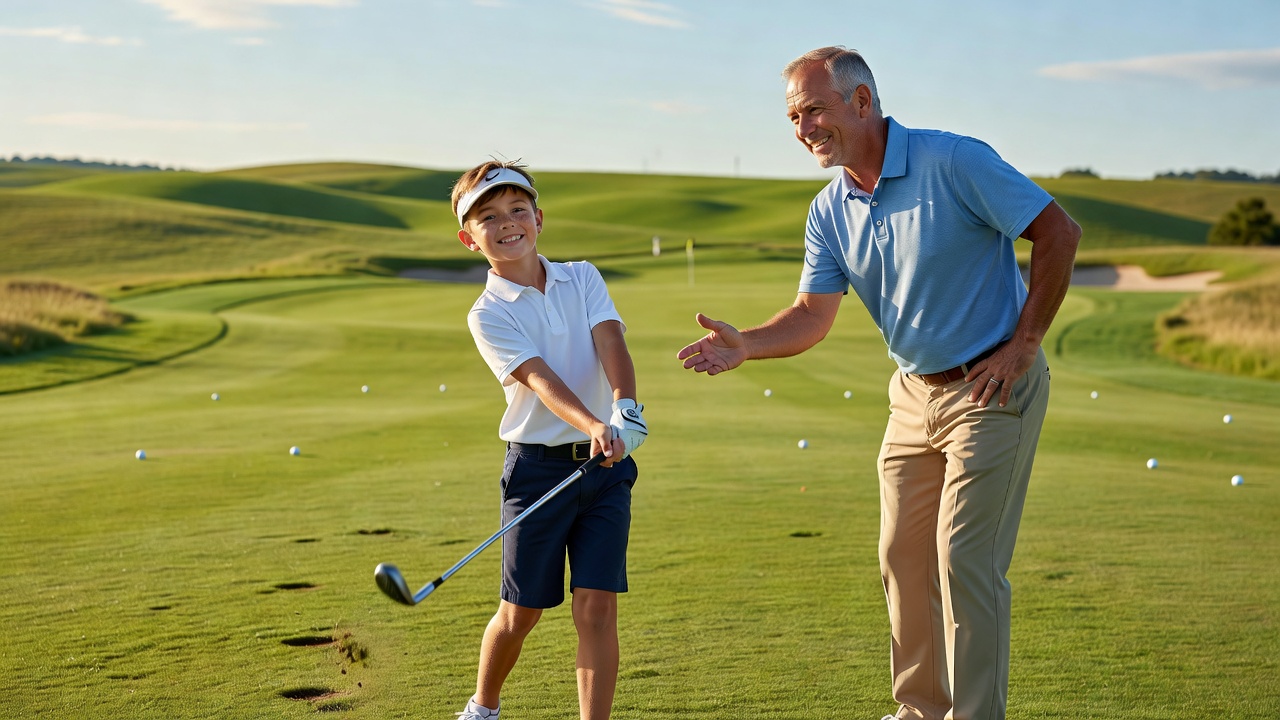 Junior golfer receiving coaching and enjoying the game