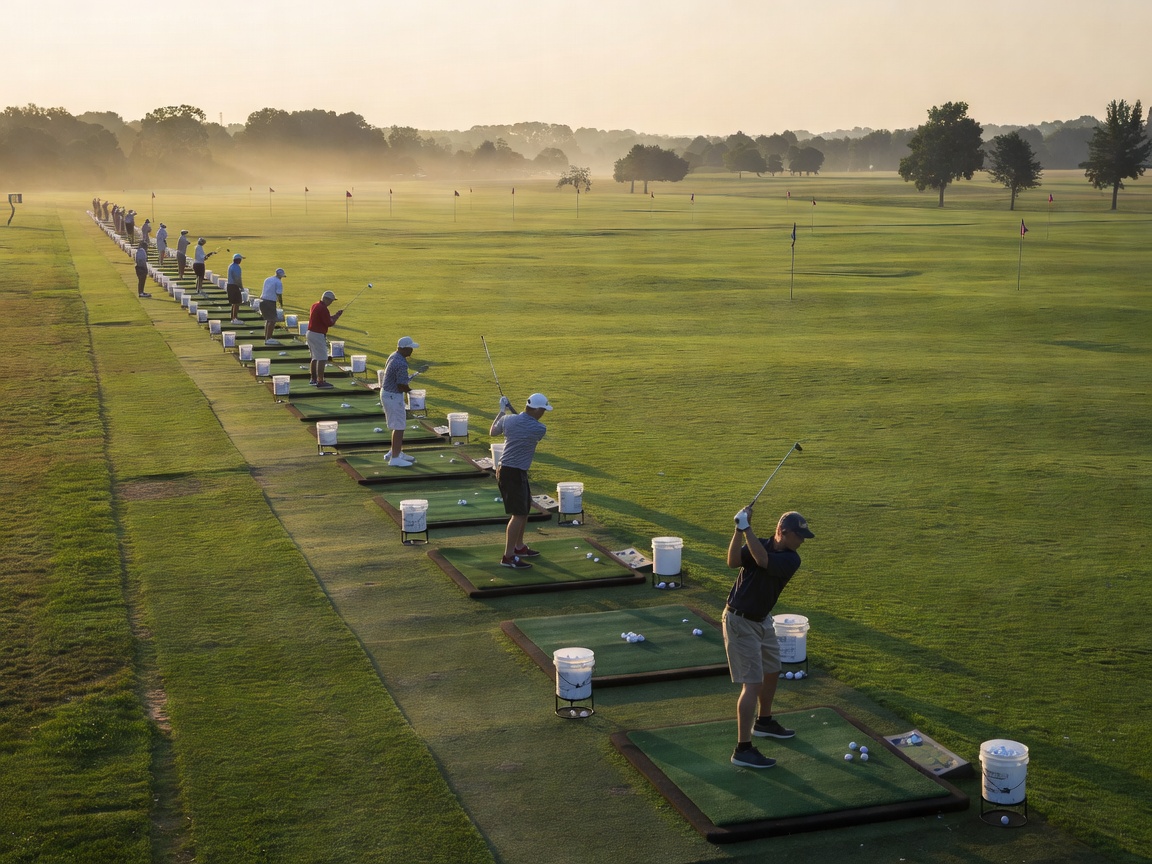 Large wide view of a golf driving range facility