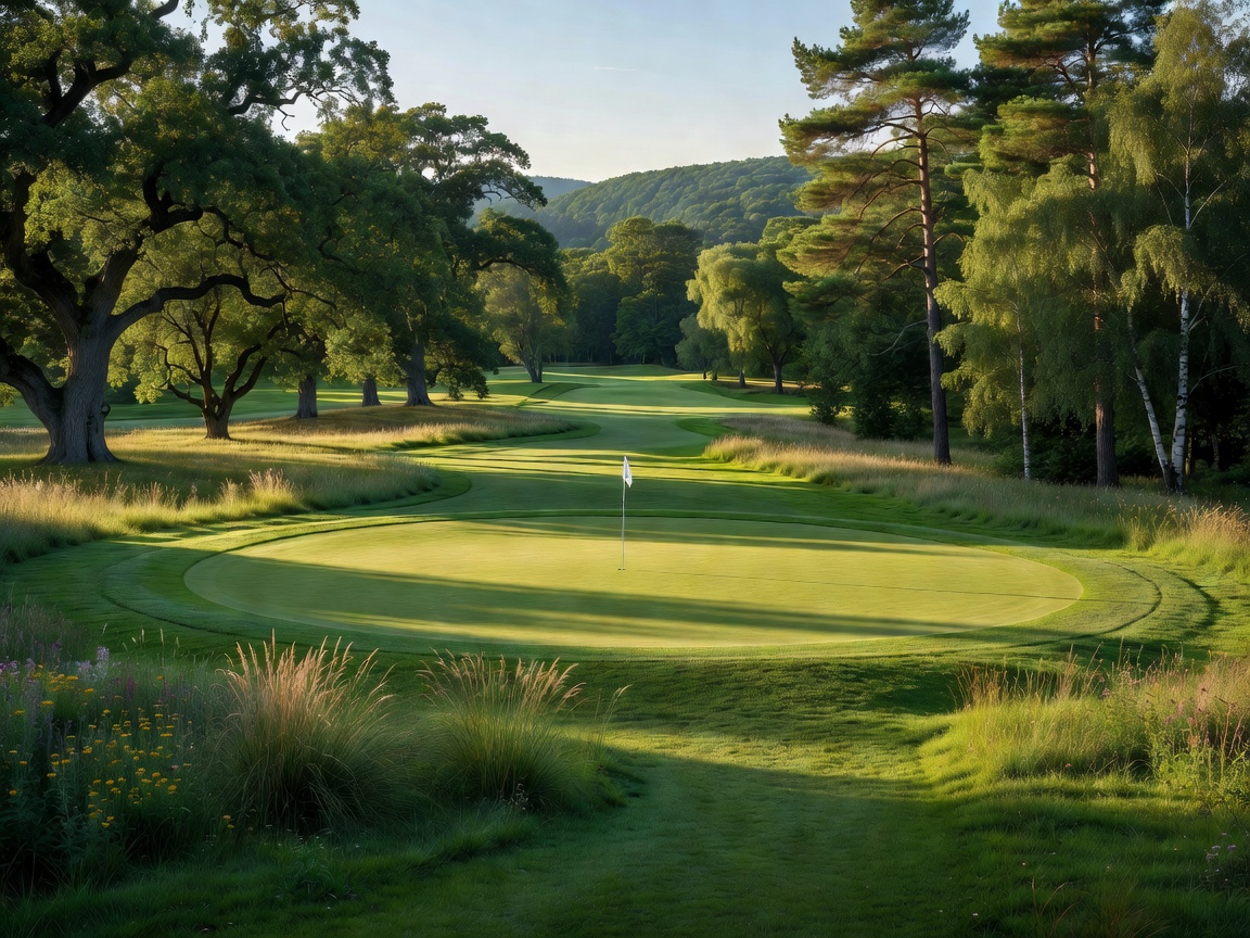 Scenic view of a golf course hole surrounded by nature